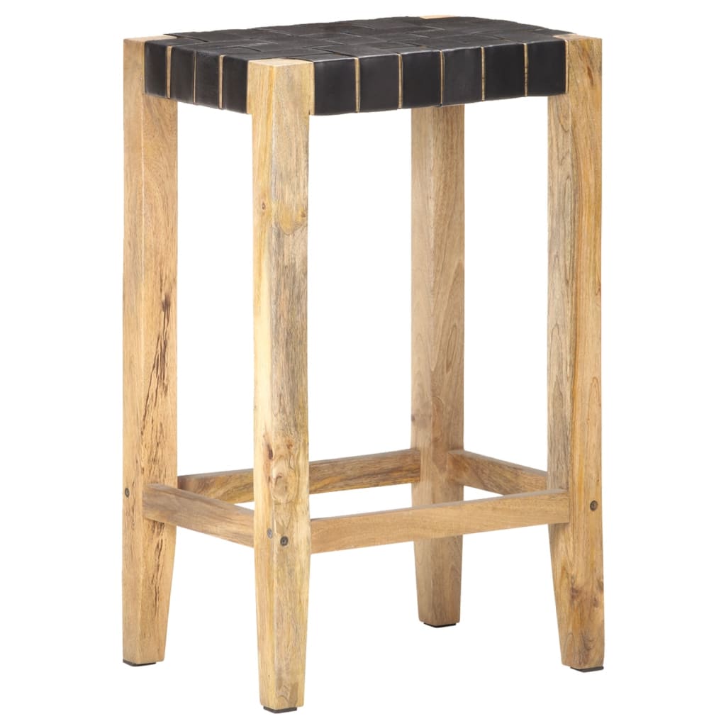 Tabourets de bar 2 pcs Noir Cuir véritable 75 cm