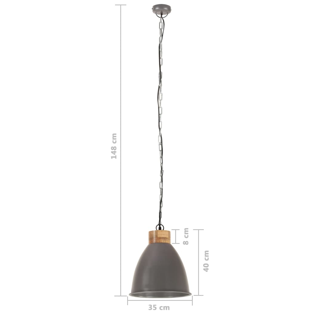 Lampe suspendue industrielle Gris Fer et bois solide 35 cm E27