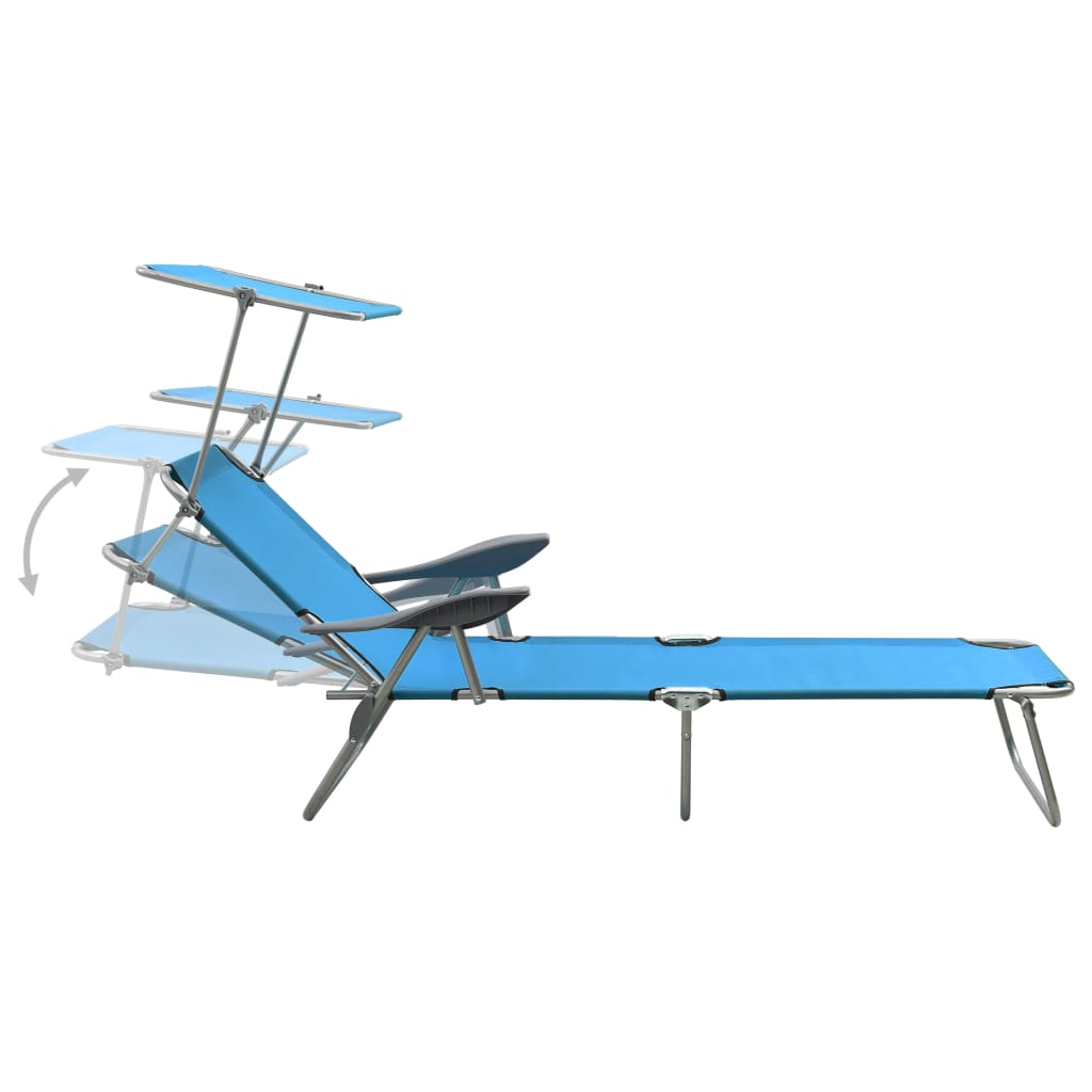 Chaise longue avec auvent Acier Bleu
