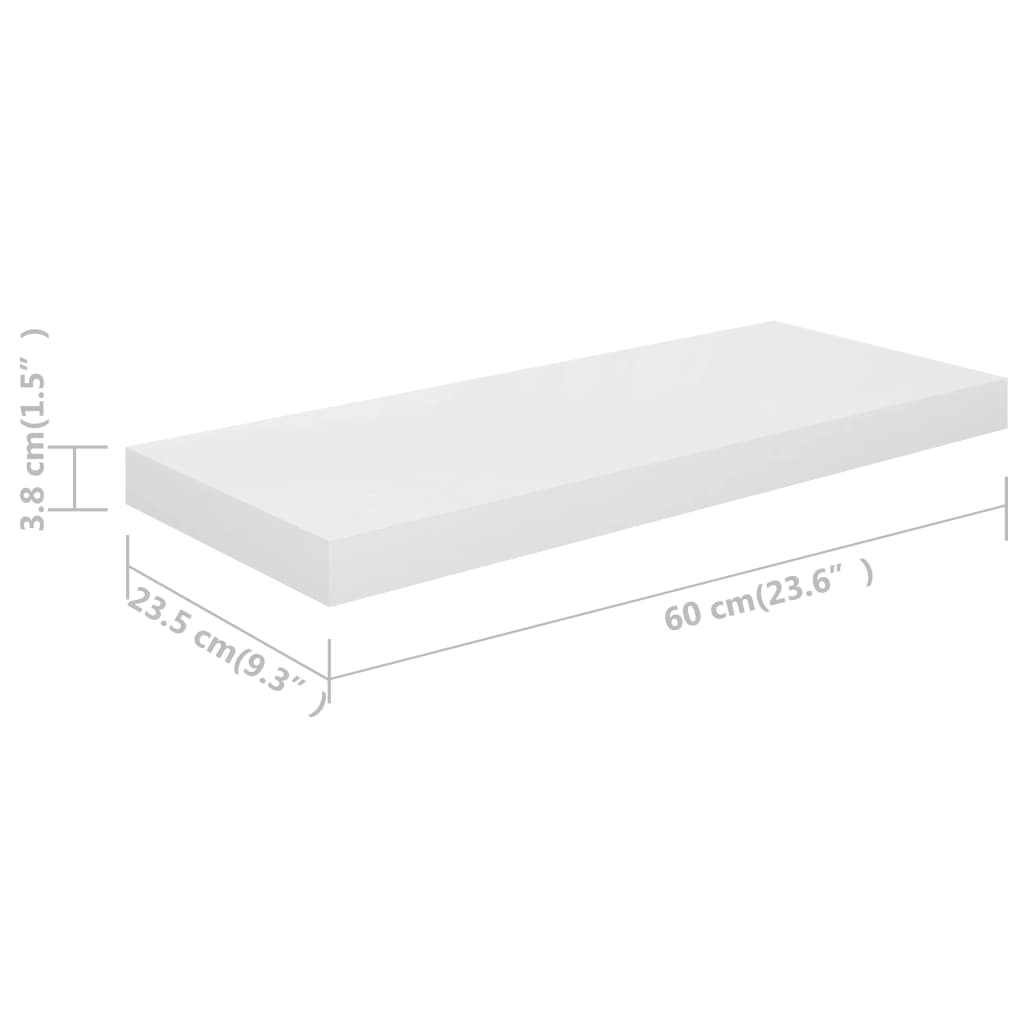 Floating Wall Shelf High Gloss White 60x23,5x3,8 cm MDF