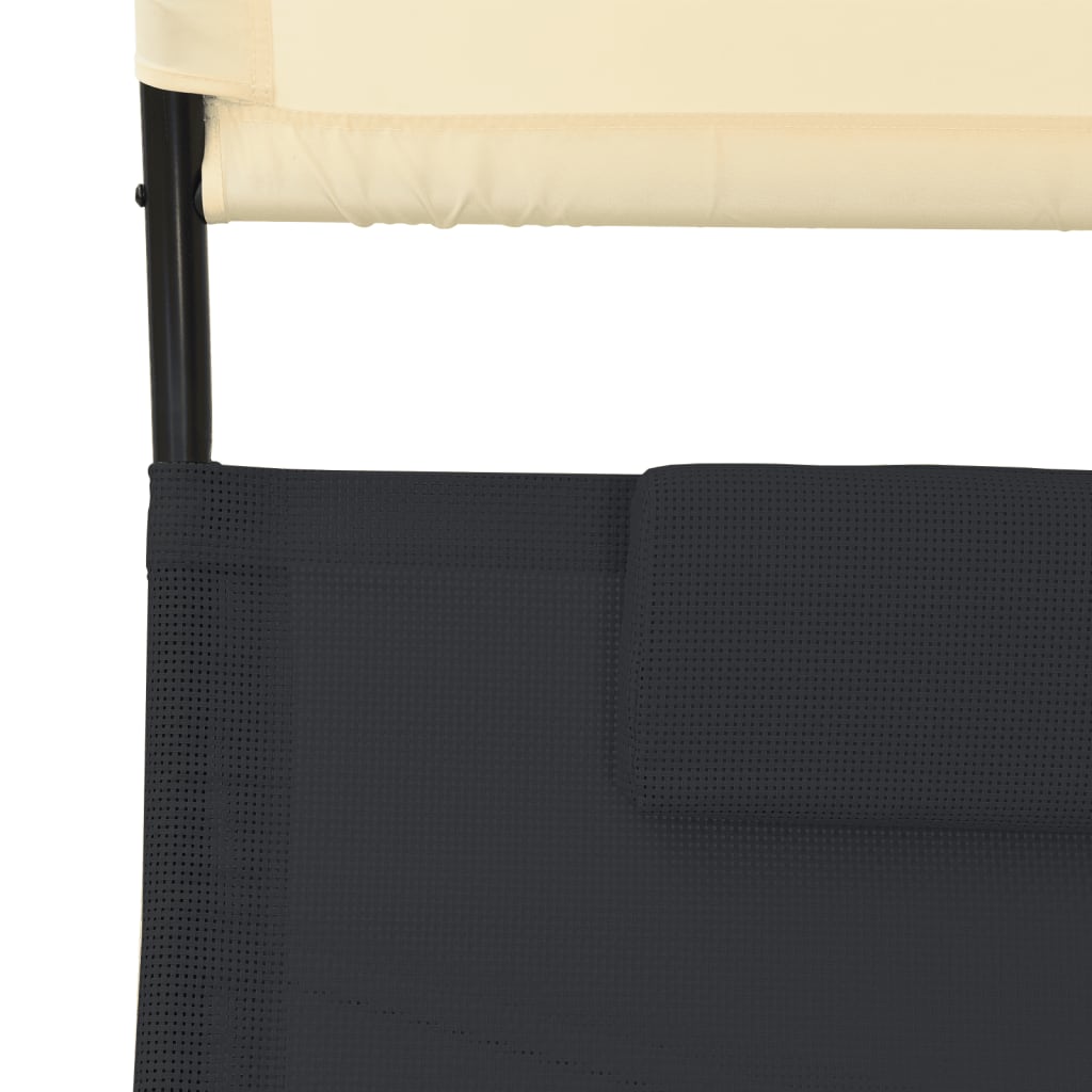 Chaise longue double avec auvent Textilène Noir et crème