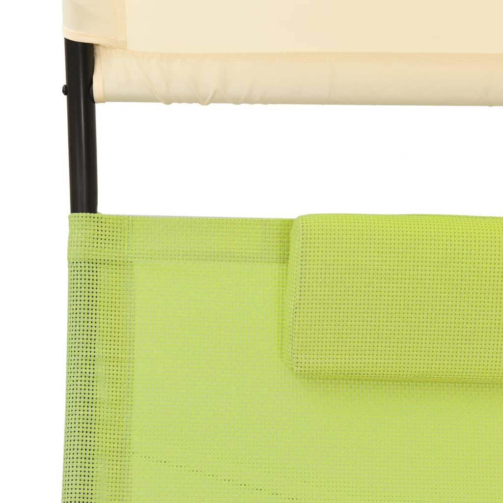 Chaise longue double avec auvent Textilène Vert et crème