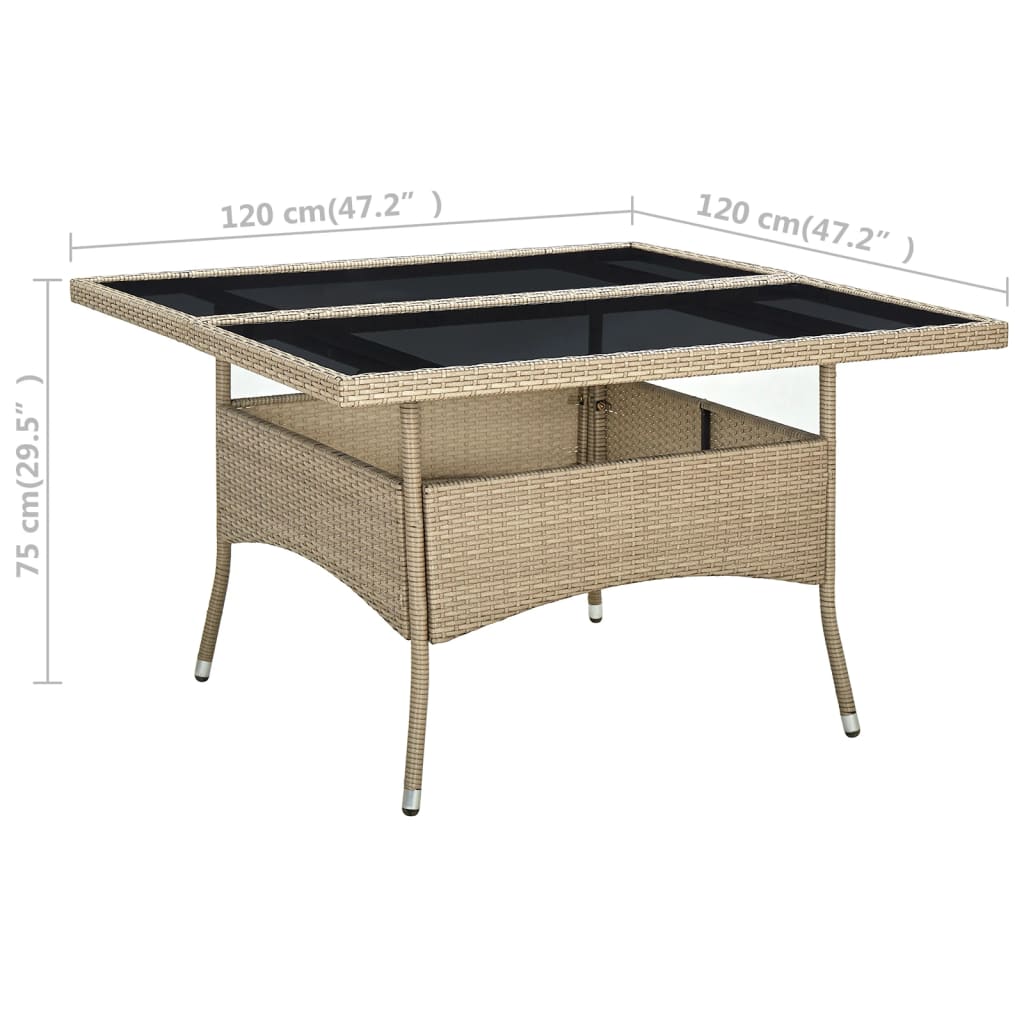 Table à dîner d'extérieur Beige Résine tressée et verre