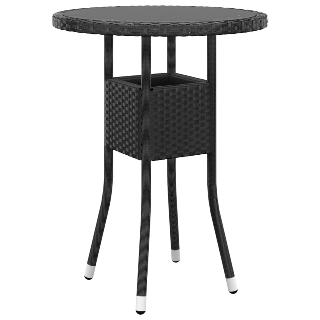 Table de jardin Ø60x75 cm Verre trempé/résine tressée Noir