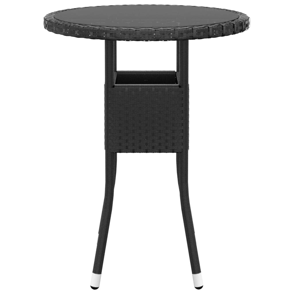 Table de jardin Ø60x75 cm Verre trempé/résine tressée Noir