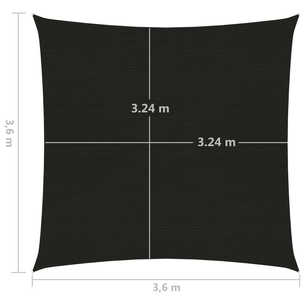 Voile d'ombrage 160 g/m² Noir 3,6x3,6 m PEHD