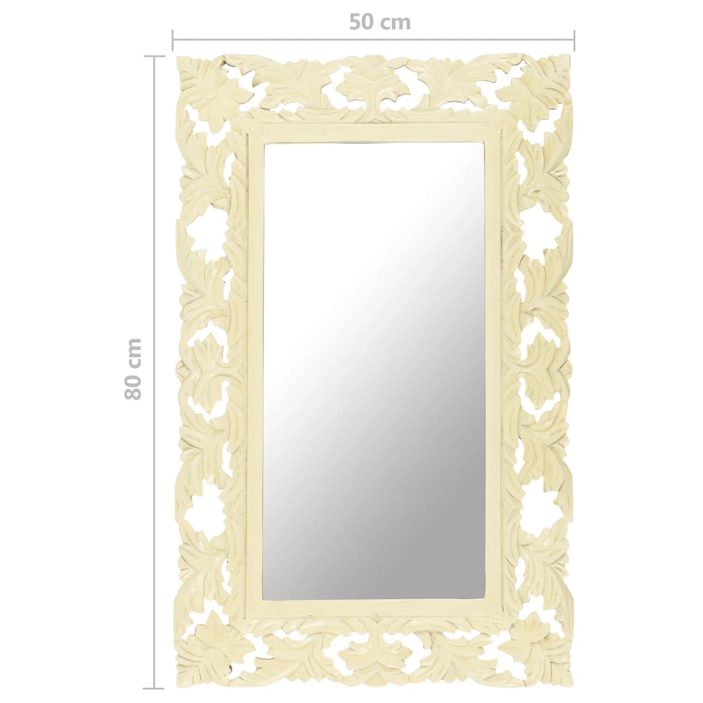 Miroir sculpté à la main Blanc 80x50 cm Bois de manguier massif