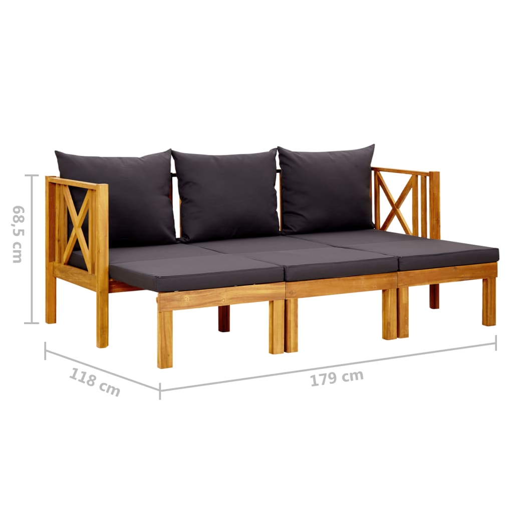Banc de jardin 3 places et coussins 179 cm Bois d'acacia massif