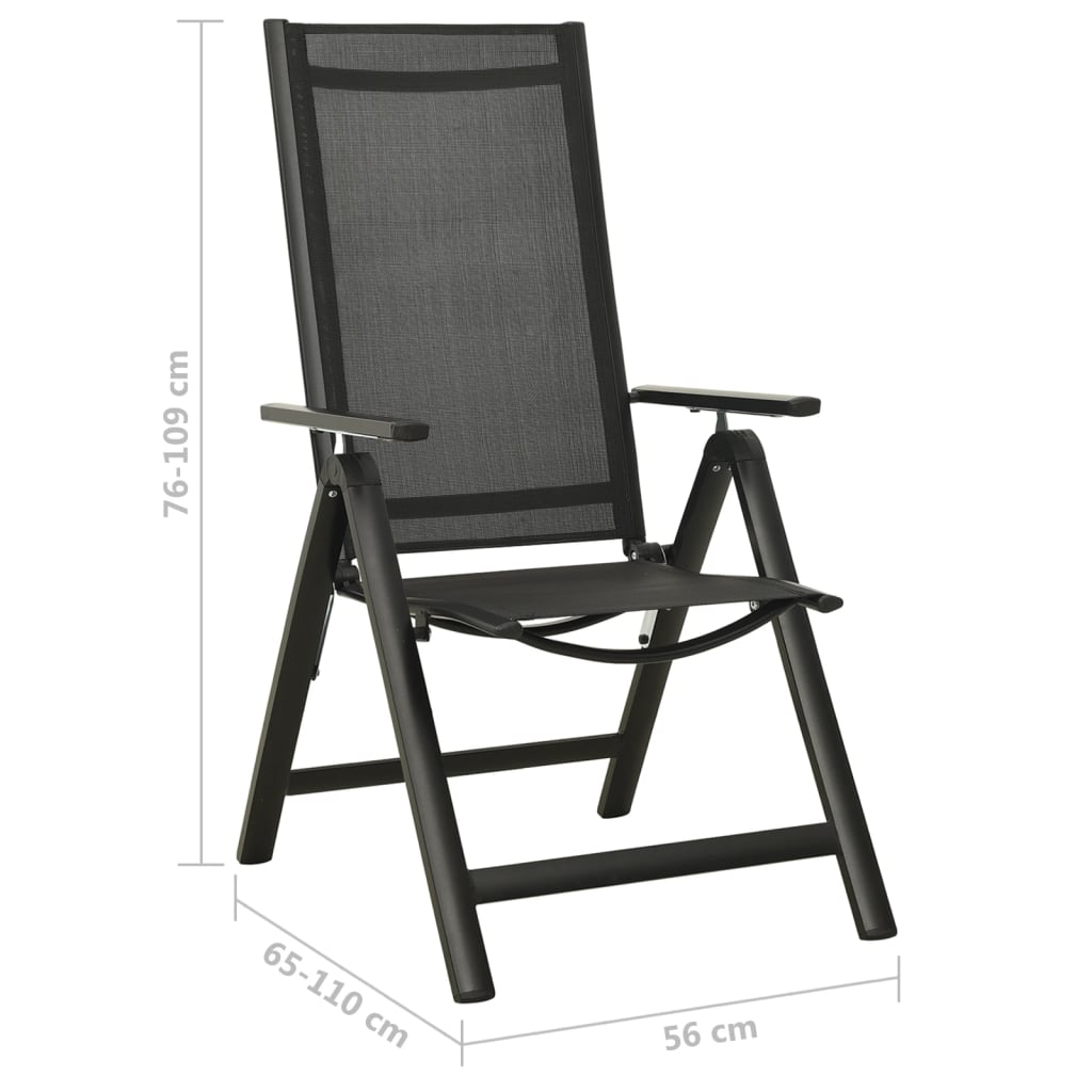 Chaises pliables de jardin 2 pcs Textilène et aluminium Noir