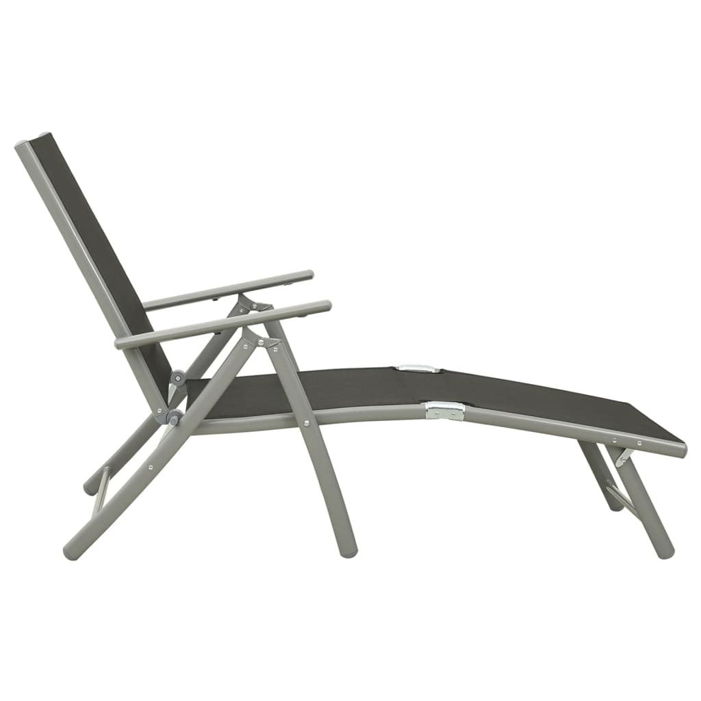 Chaise longue pliable Textilène et aluminium Noir et argenté