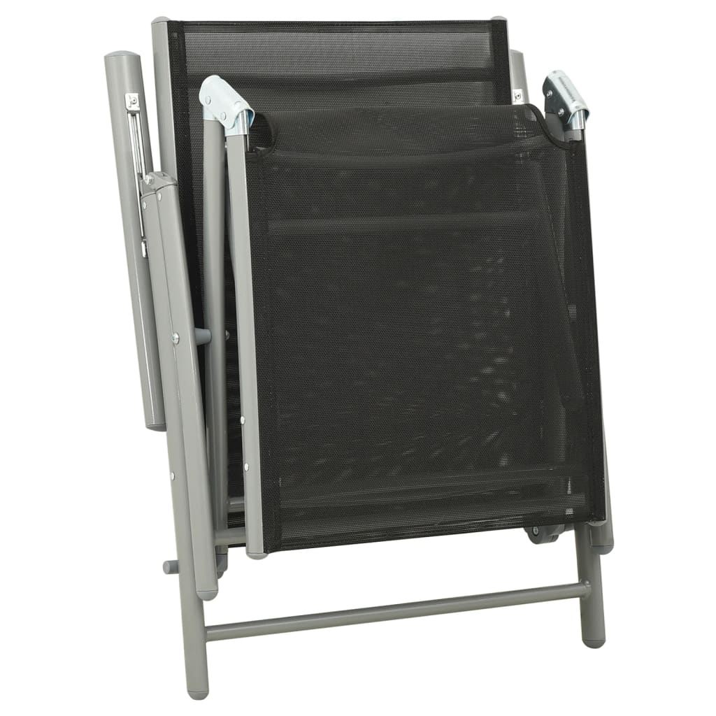 Chaise longue pliable Textilène et aluminium Noir et argenté