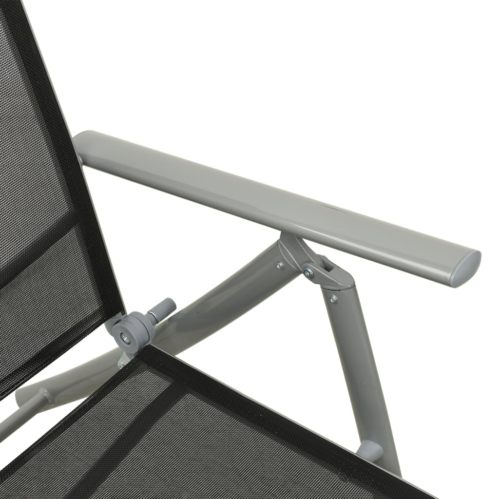 Chaise longue pliable Textilène et aluminium Noir et argenté