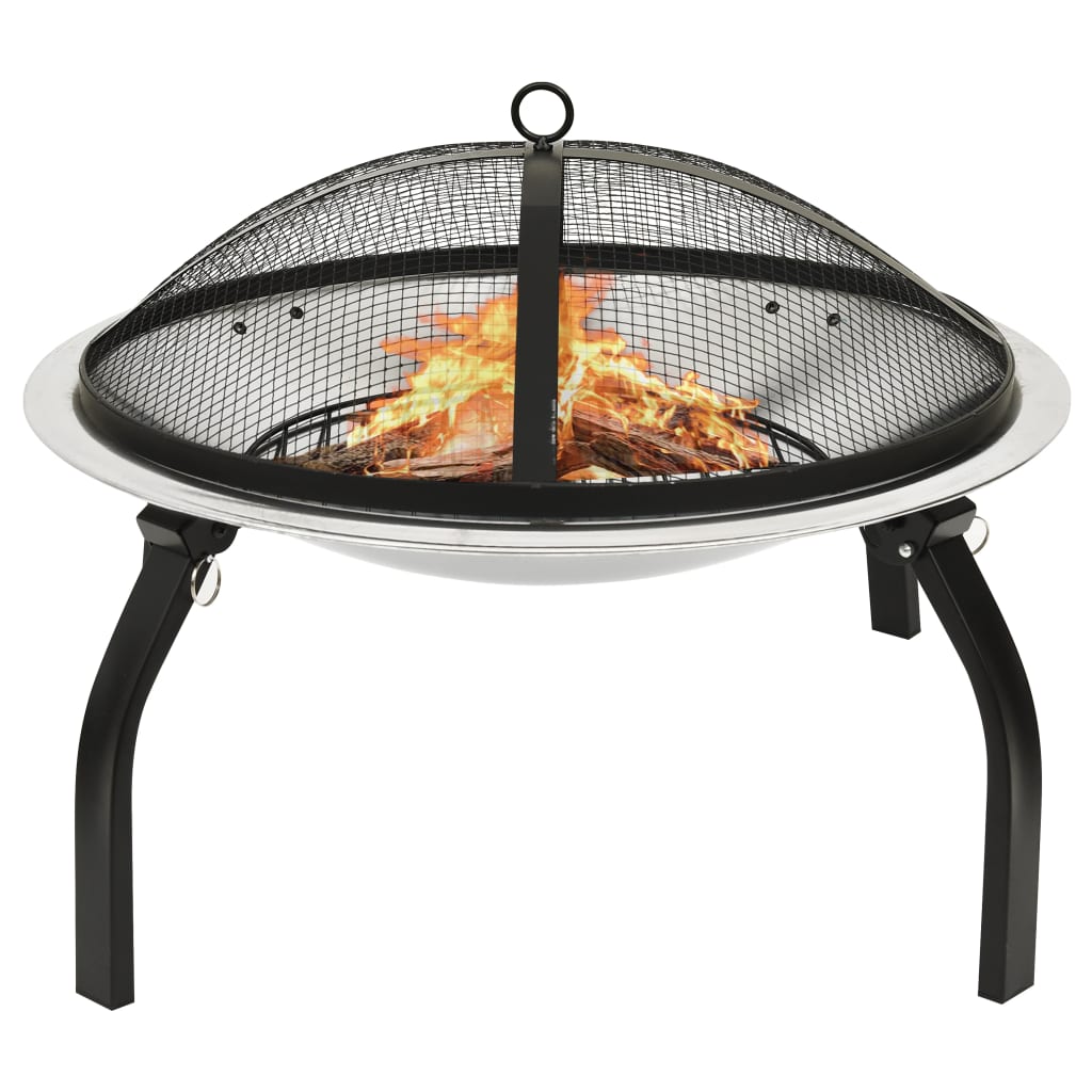 Foyer et barbecue avec tisonnier 2 en 1 56x56x49 cm Inox