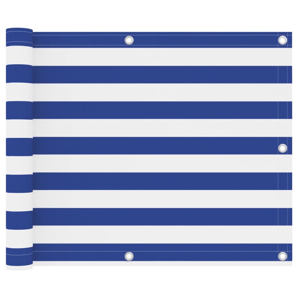 Écran de balcon Blanc et bleu 75x300 cm Tissu Oxford