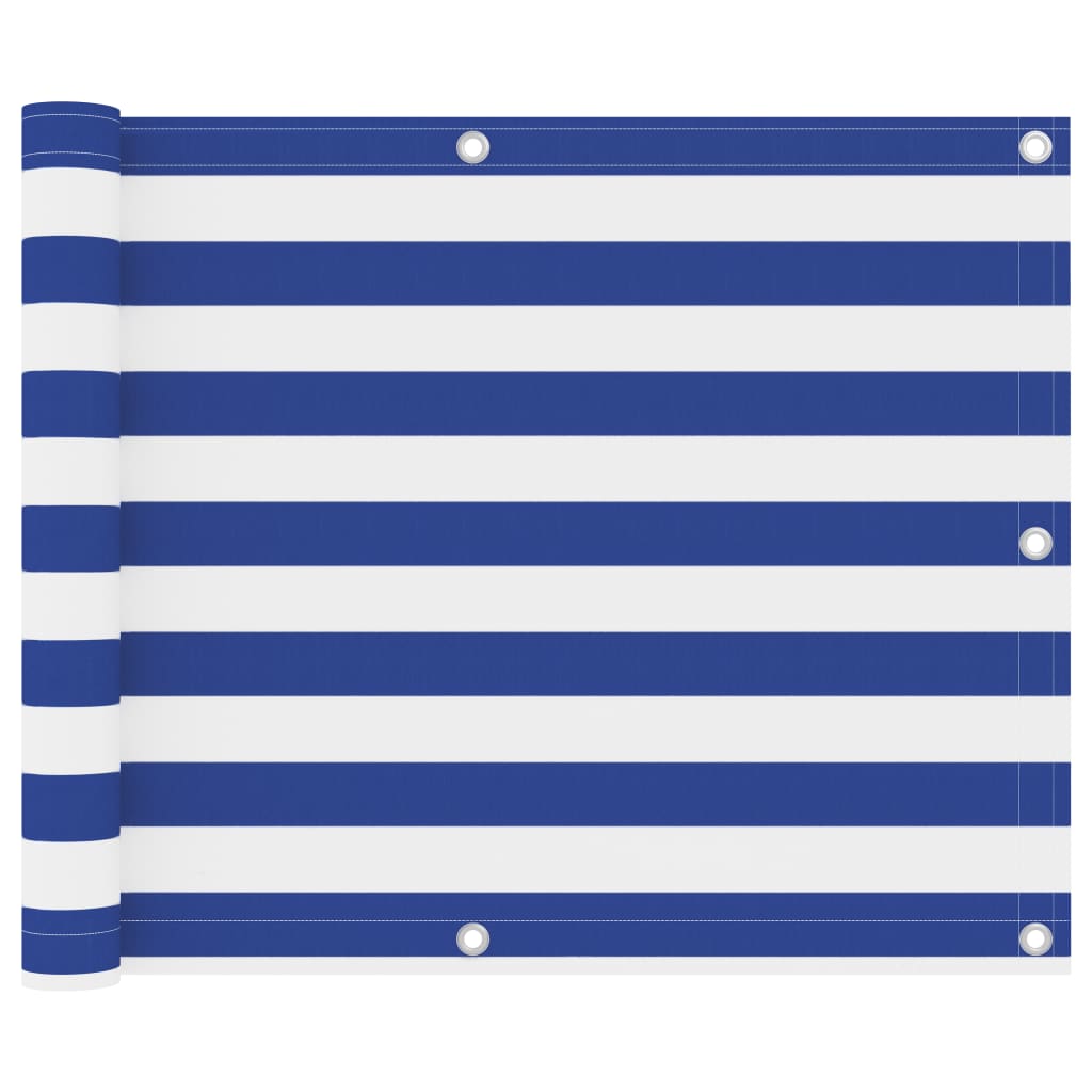 Écran de balcon Blanc et bleu 75x600 cm Tissu Oxford