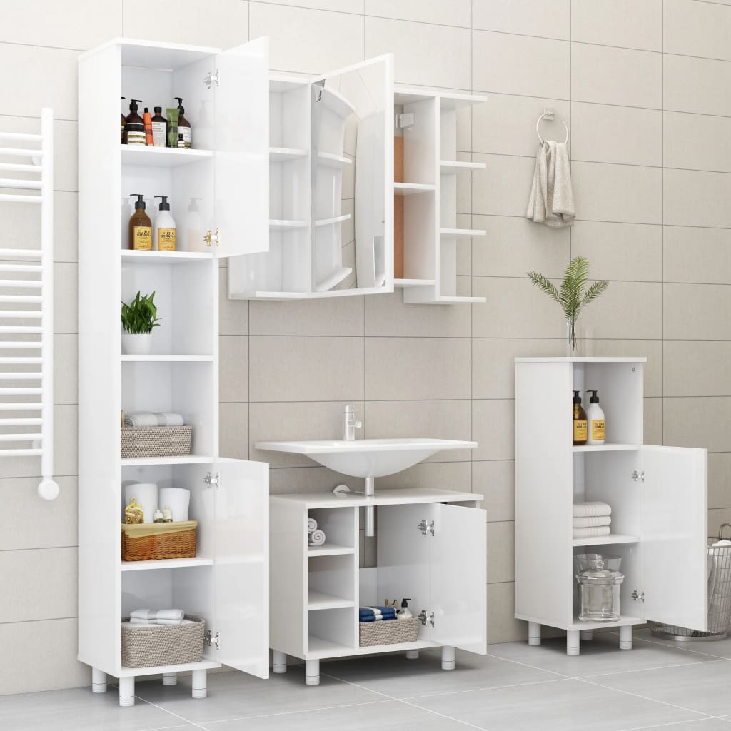 Armoire de salle de bain Blanc brillant 30x30x179 cm Aggloméré