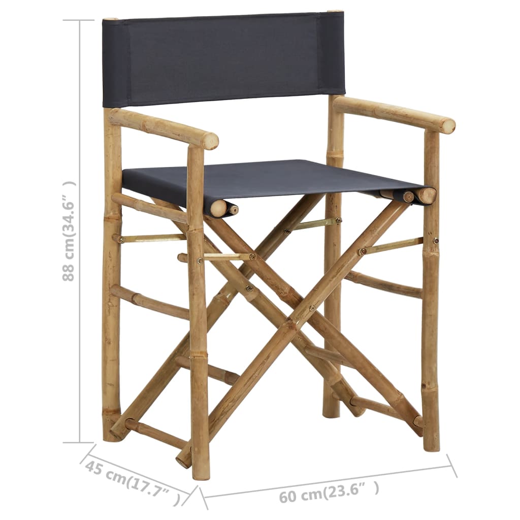 Chaises pliables de directeur 2 pcs Gris foncé Bambou et tissu