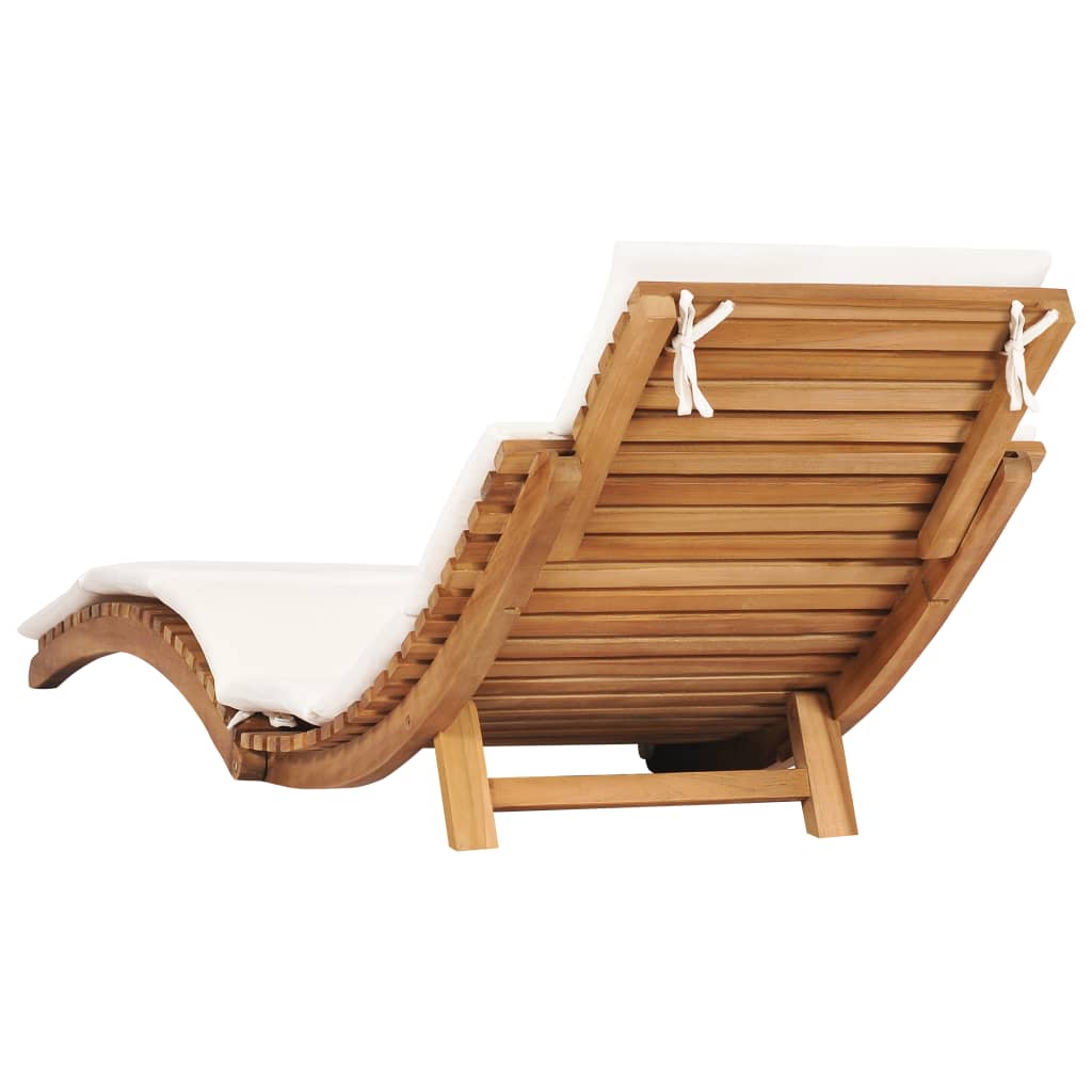 Chaise longue pliable avec coussin blanc crème Bois de teck