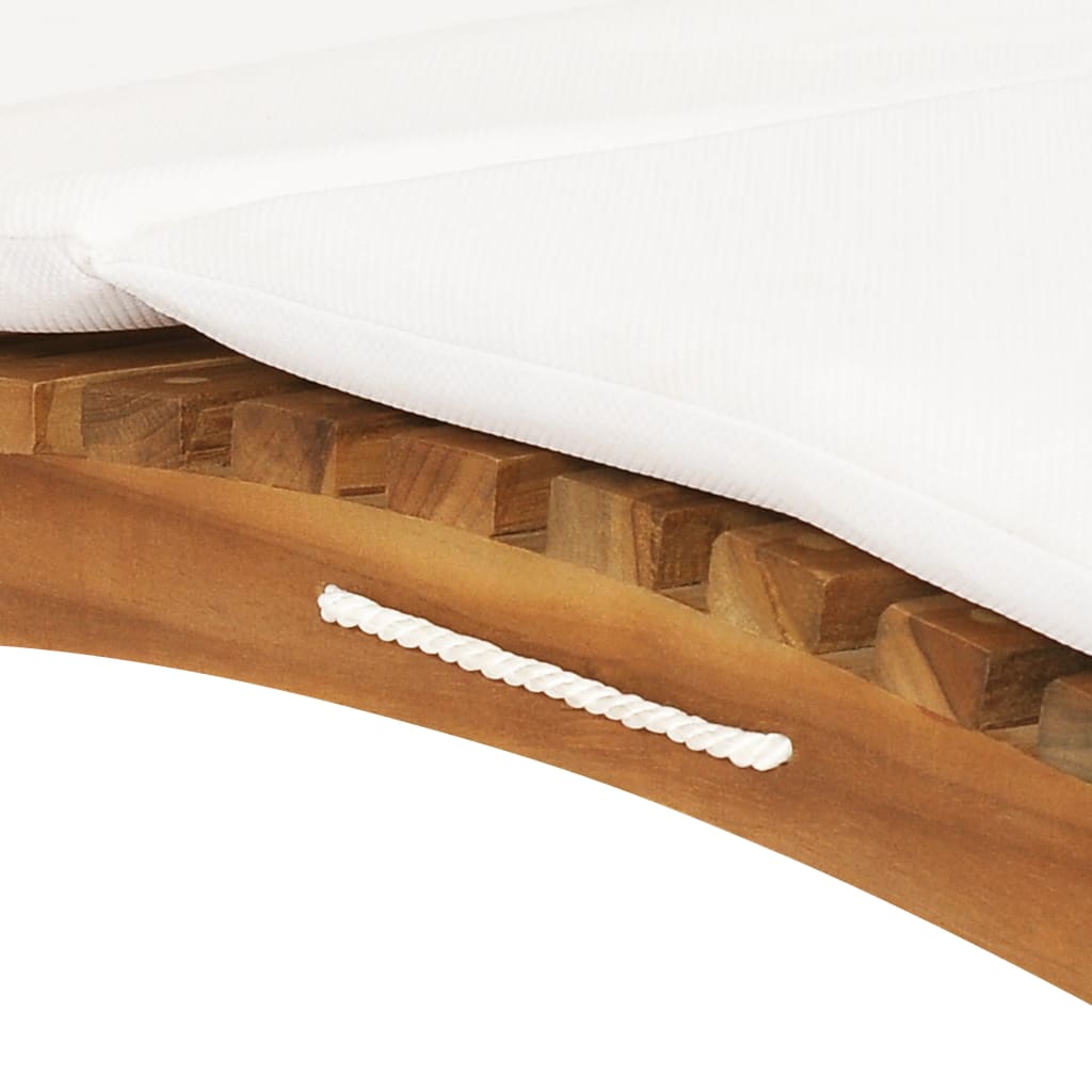 Chaise longue pliable avec coussin blanc crème Bois de teck