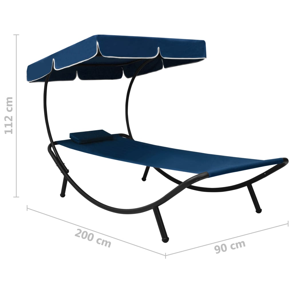 Lit de repos d'extérieur avec auvent et oreiller Bleu