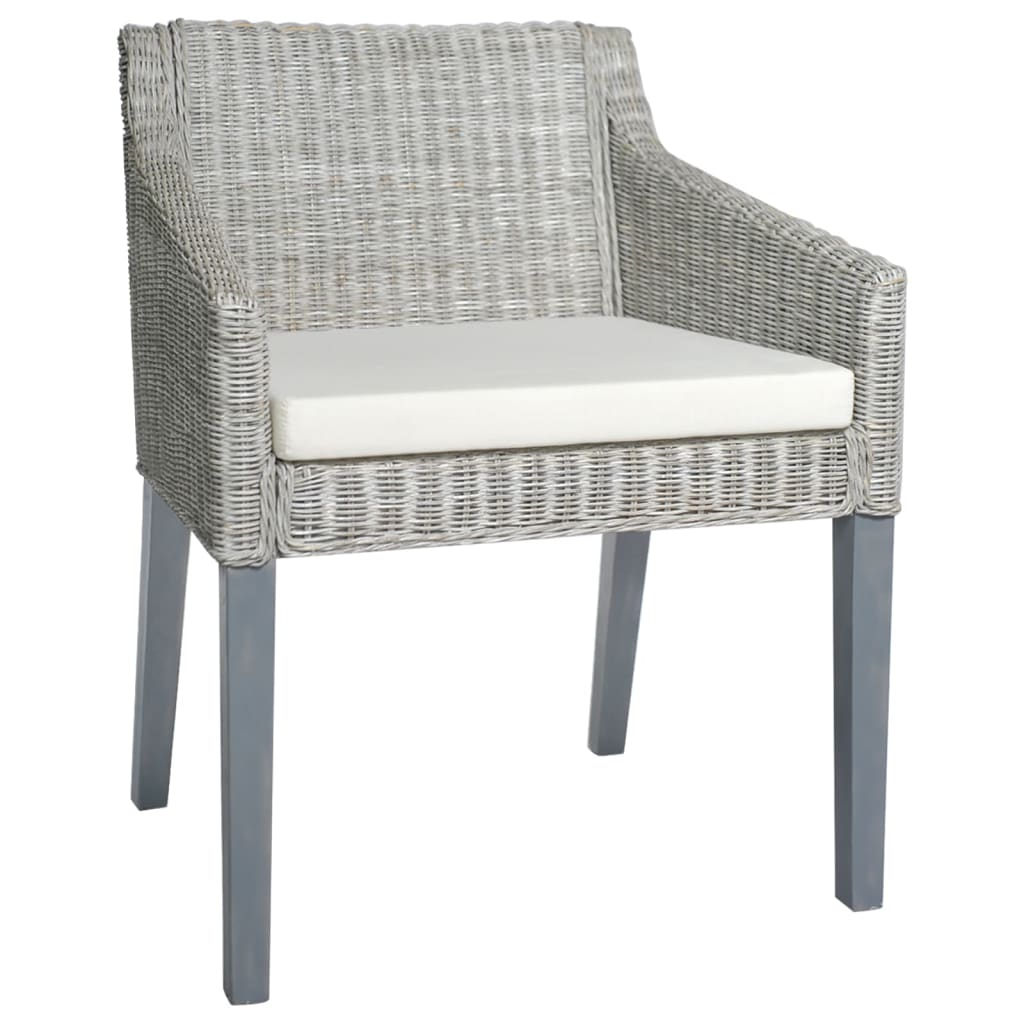 Chaise de salle à manger avec coussin Gris Rotin naturel