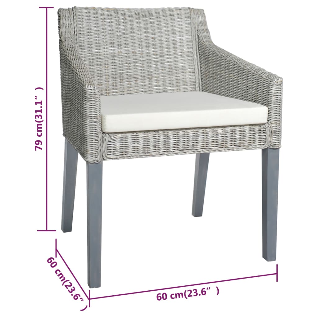 Chaise de salle à manger avec coussin Gris Rotin naturel