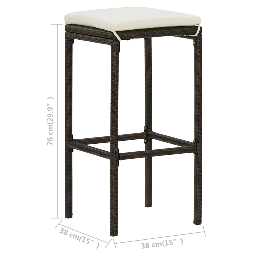 Tabourets de bar avec coussins 2 pcs Marron Résine tressée