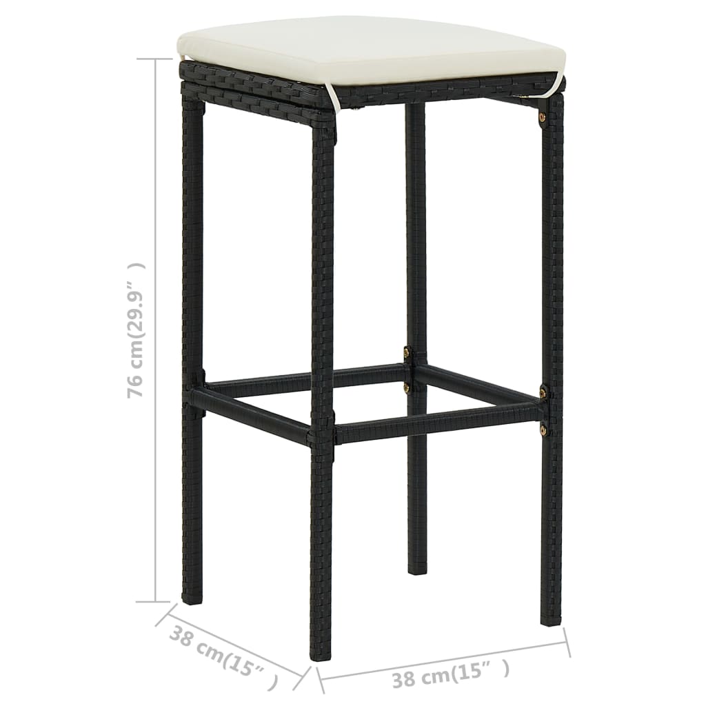 Tabourets de bar avec coussins 2 pcs Noir Résine tressée