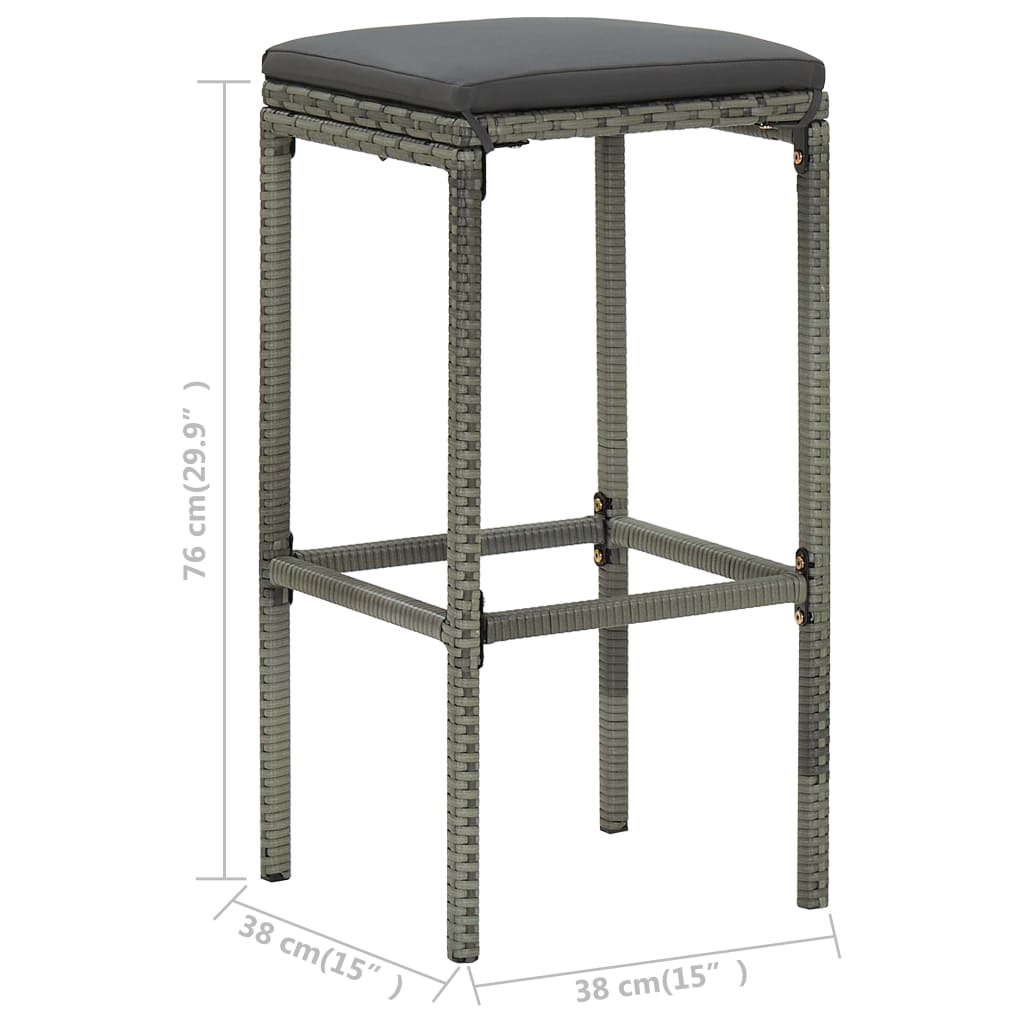 Tabourets de bar avec coussins 2 pcs Gris Résine tressée