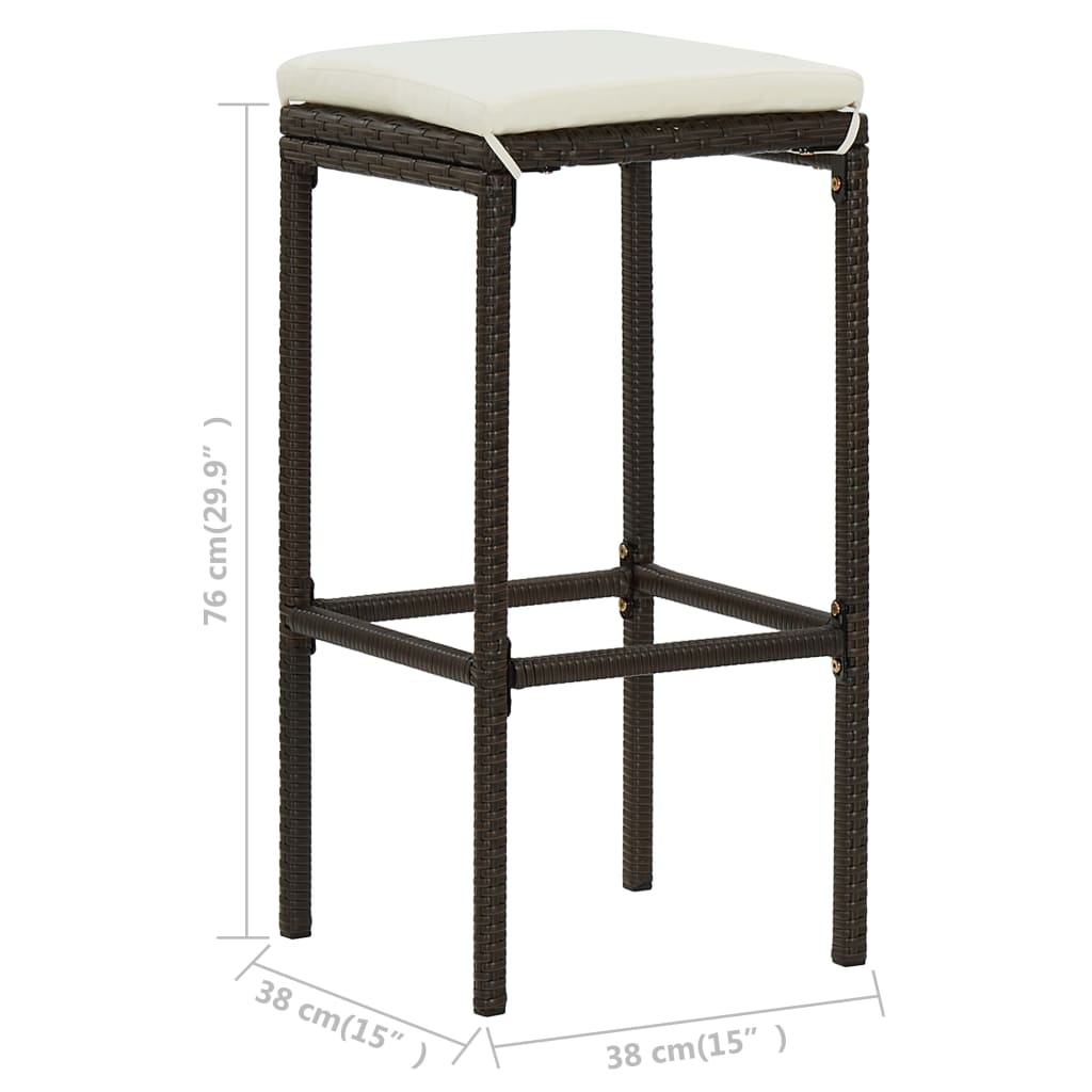 Tabourets de bar avec coussins 4 pcs Marron Résine tressée