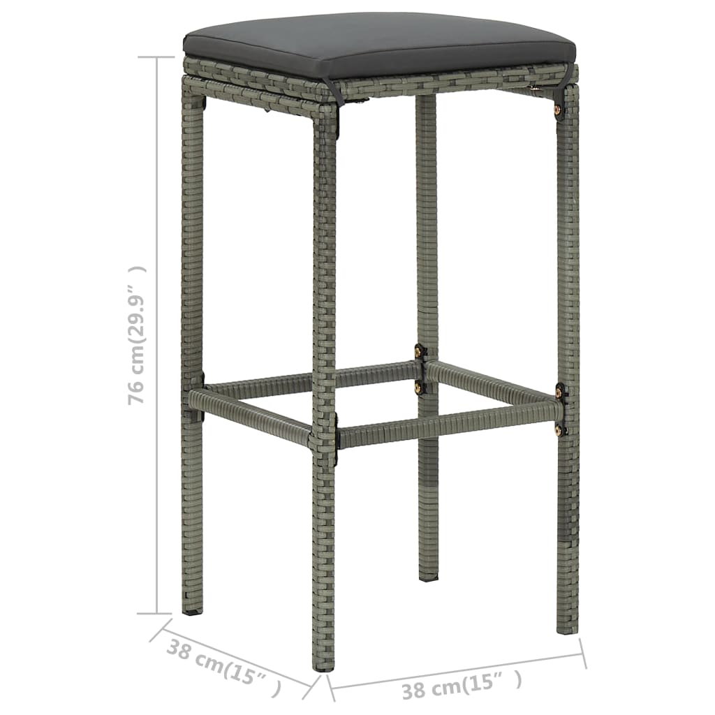 Tabourets de bar avec coussins 6 pcs Gris Résine tressée