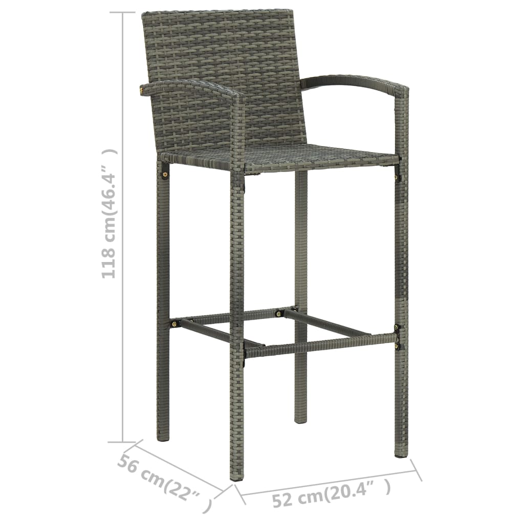 Tabourets de bar 4 pcs Gris Résine tressée