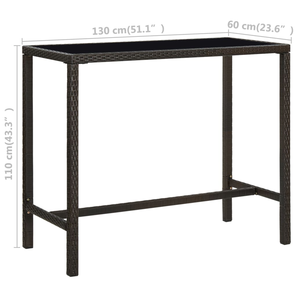 Table de bar de jardin Marron 130x60x110cm Résine tressée verre