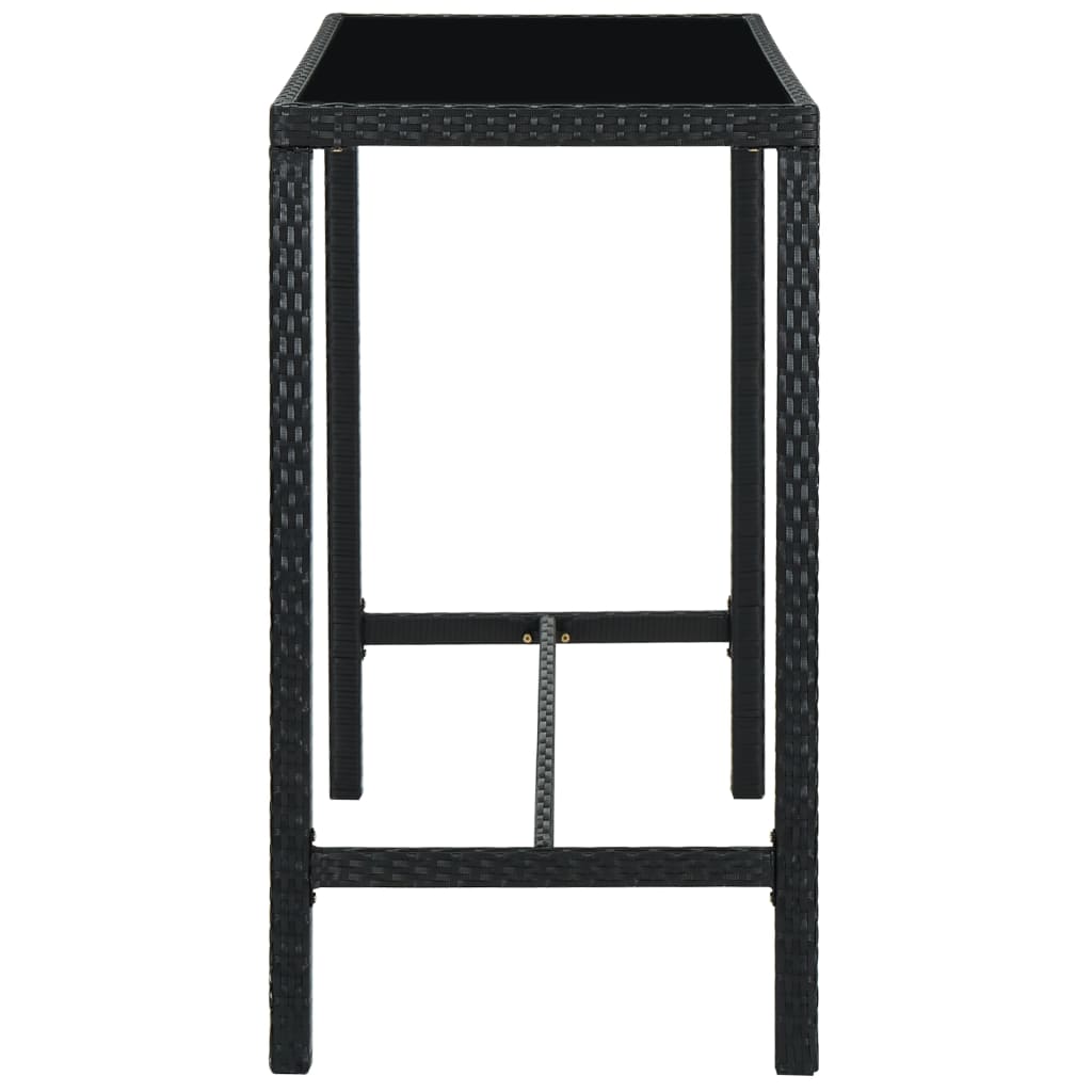 Table bar de jardin Noir 130x60x110 cm Résine tressée et verre