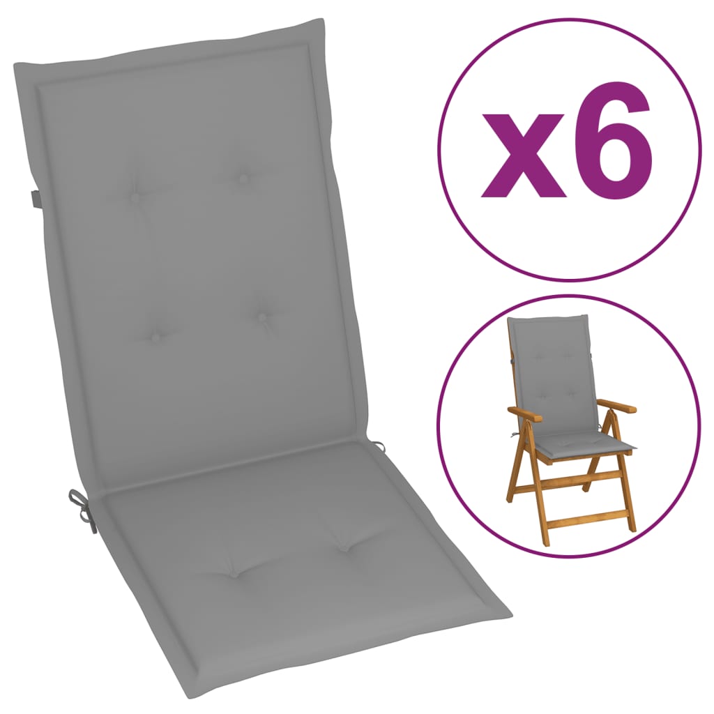 Coussins de chaise de jardin 6 pcs Gris 120x50x3 cm