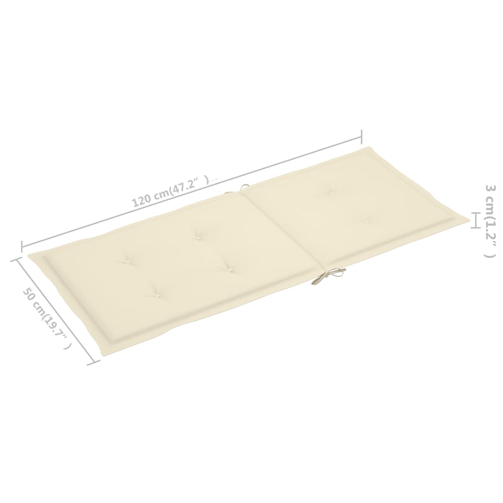 Coussins de chaise de jardin 6 pcs Crème 120x50x3 cm