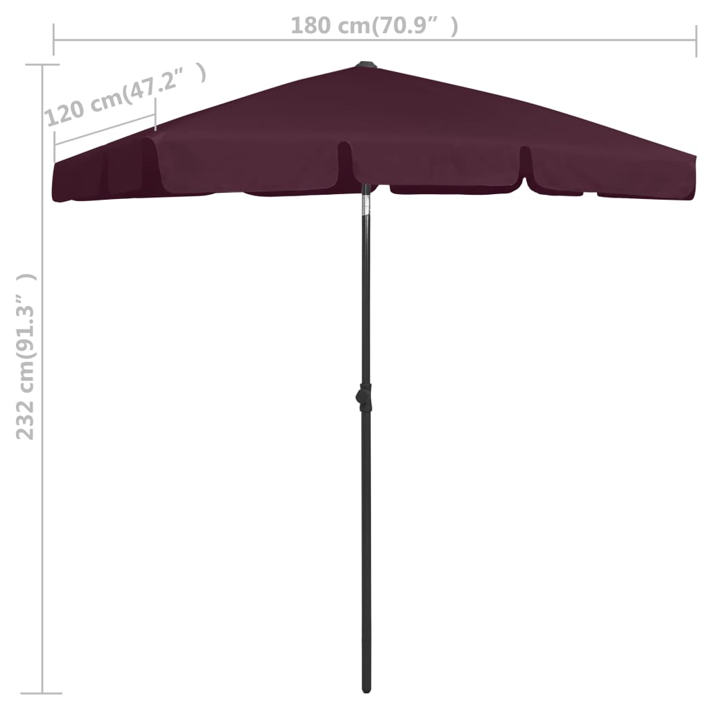 Parasol de plage Rouge bordeaux 180x120 cm