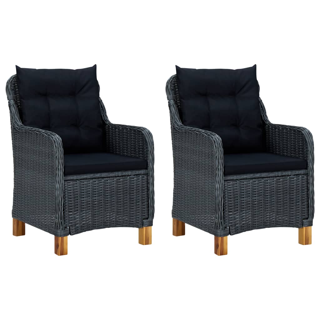 Chaises de jardin avec coussins 2 pcs Résine tressée Gris foncé
