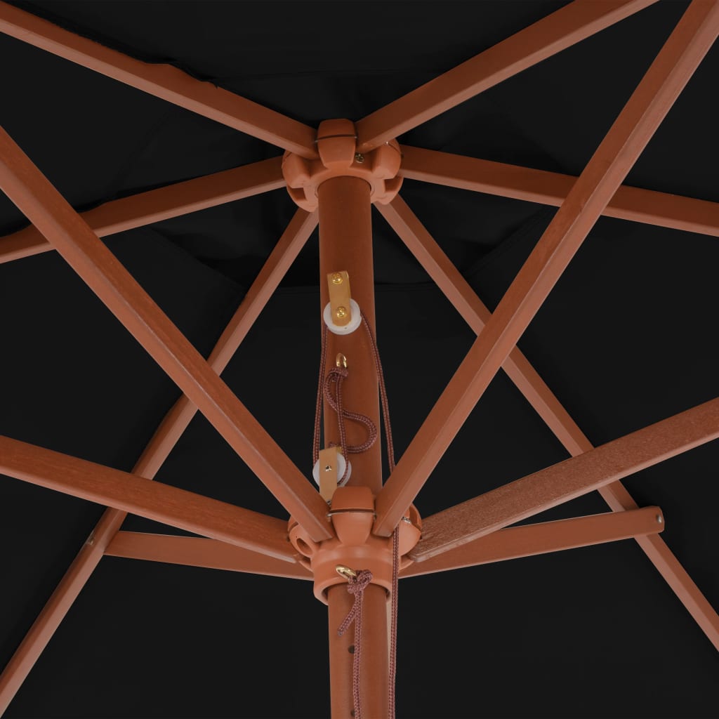Parasol d'extérieur avec mât en bois Noir 270 cm