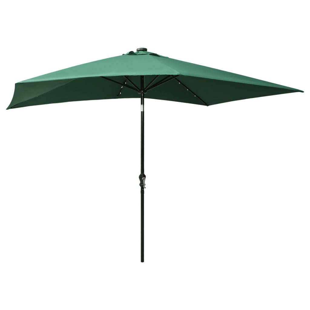 Parasol avec LED et mât en acier Vert 2x3 m