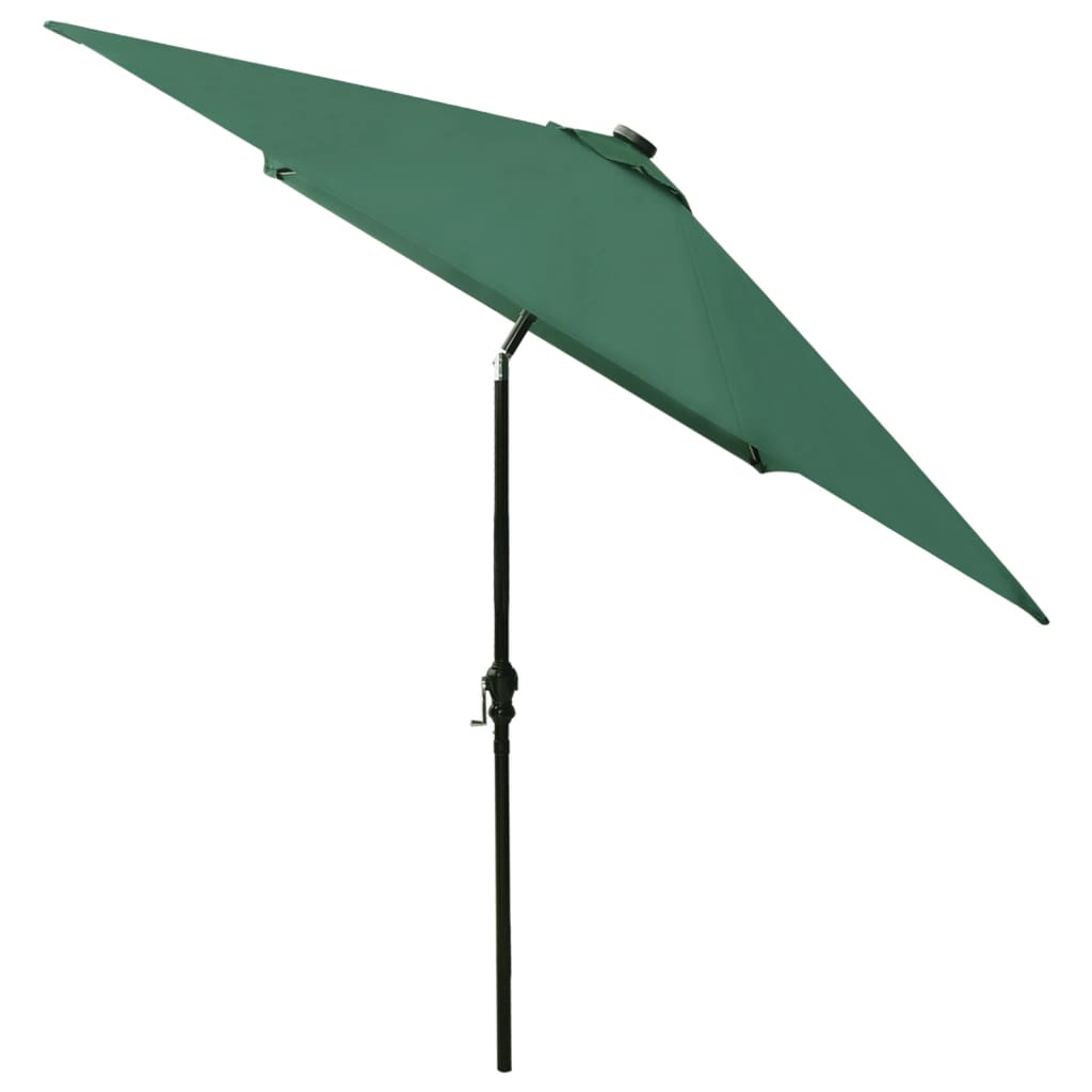 Parasol avec LED et mât en acier Vert 2x3 m