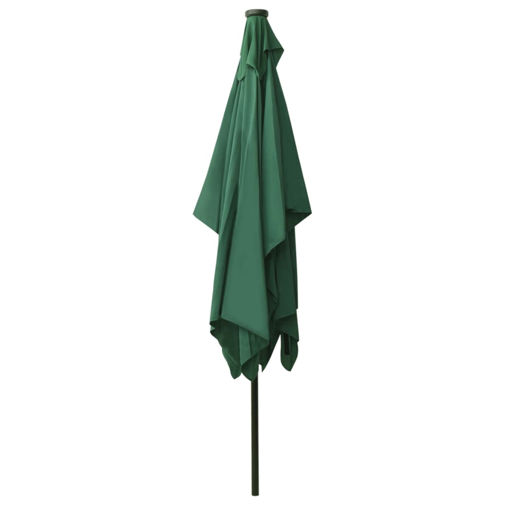 Parasol avec LED et mât en acier Vert 2x3 m