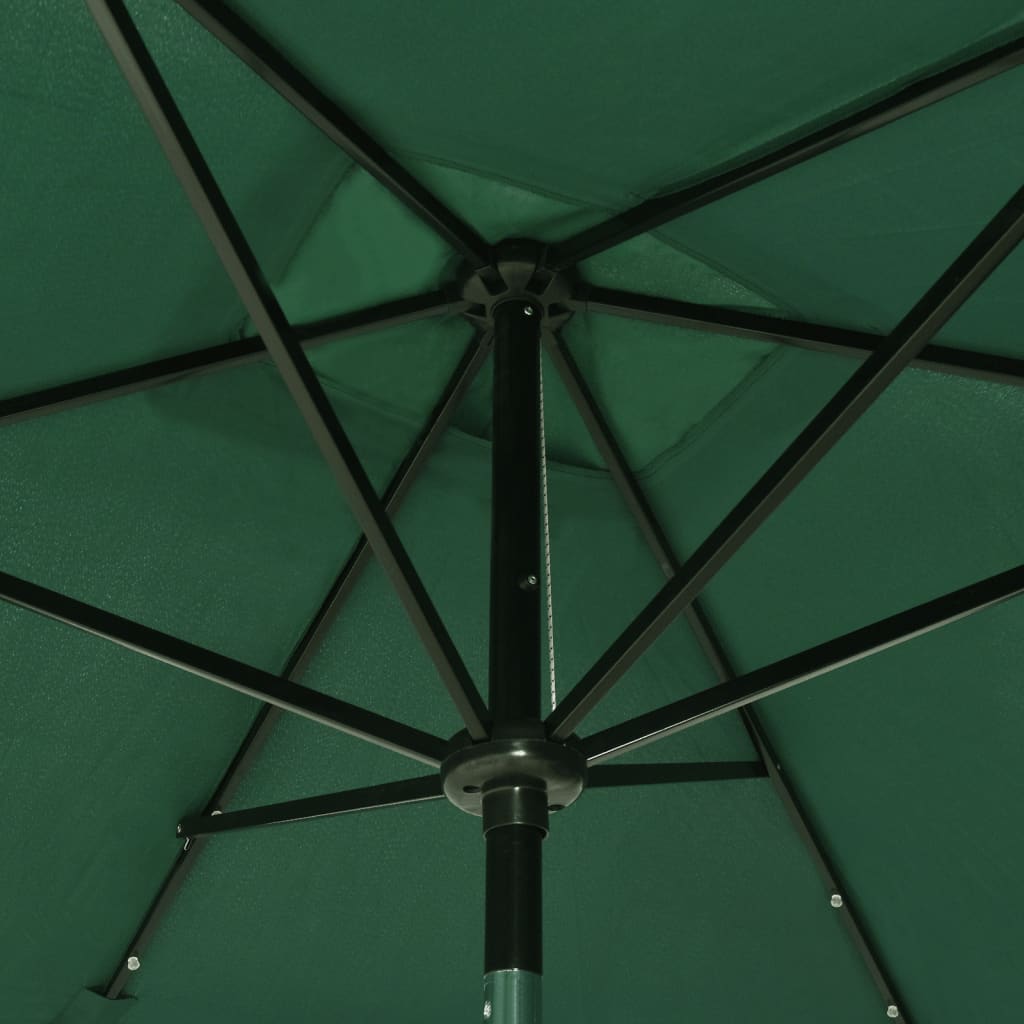 Parasol avec LED et mât en acier Vert 2x3 m