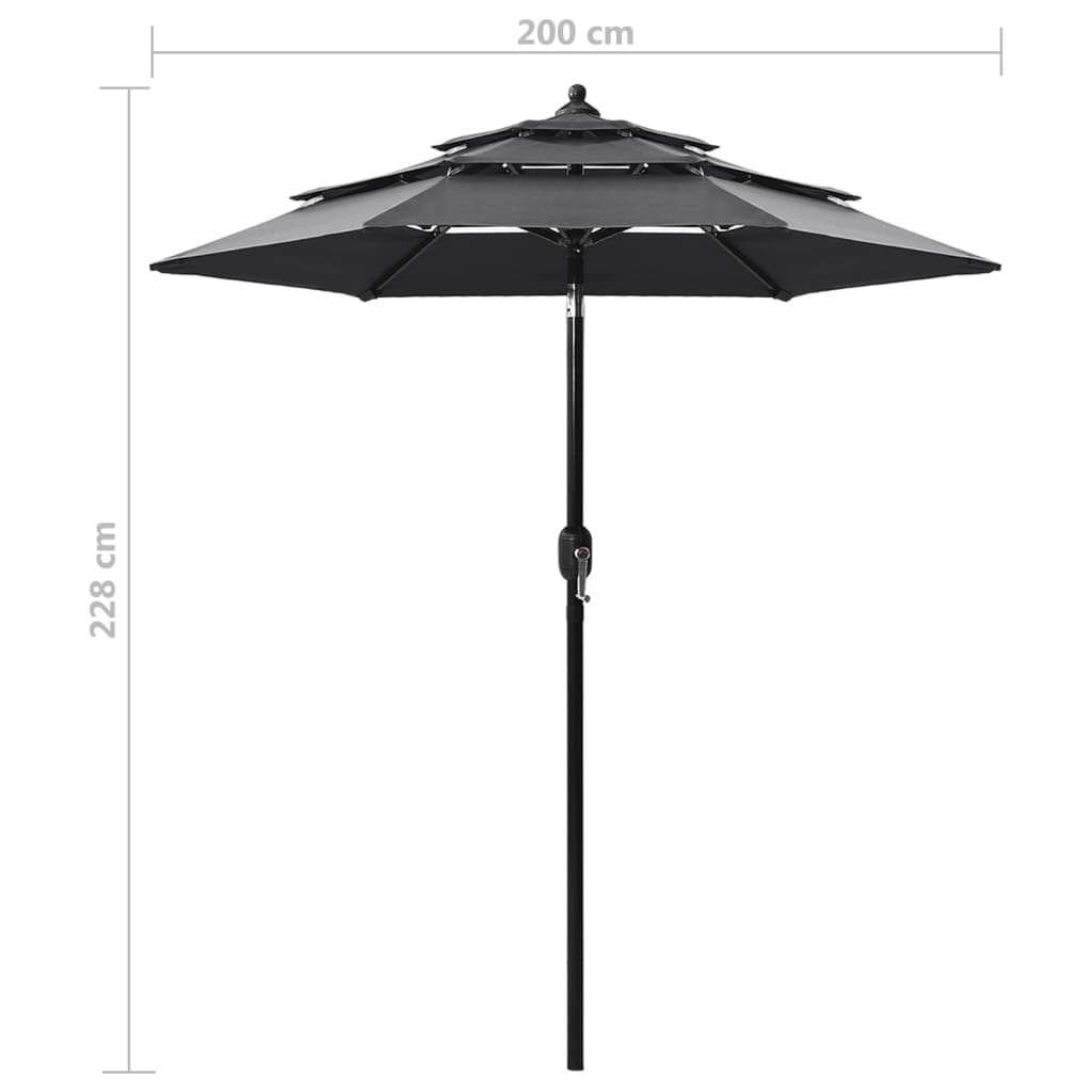 Parasol à 3 niveaux avec mât en aluminium Anthracite 2 m