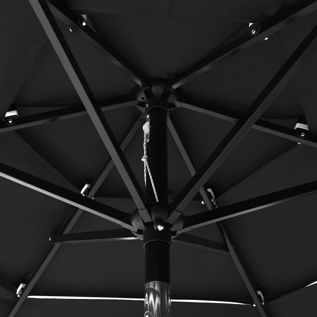 Parasol à 3 niveaux avec mât en aluminium Noir 2 m