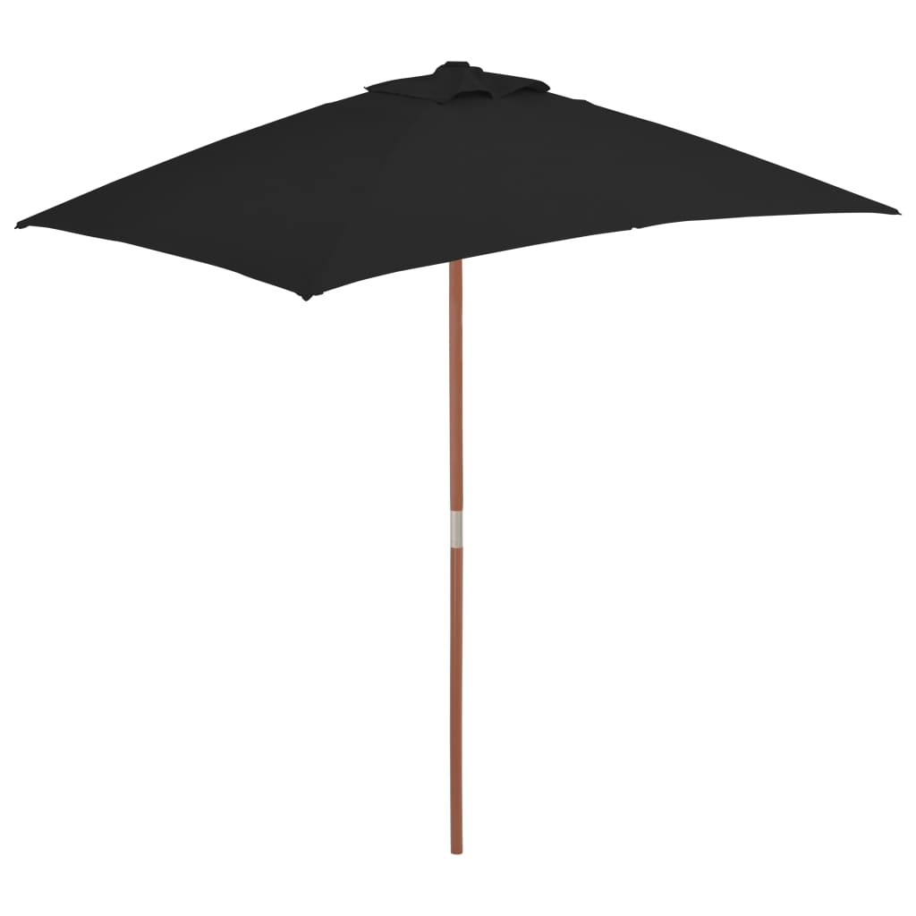 Parasol d'extérieur avec mât en bois Noir 150x200 cm