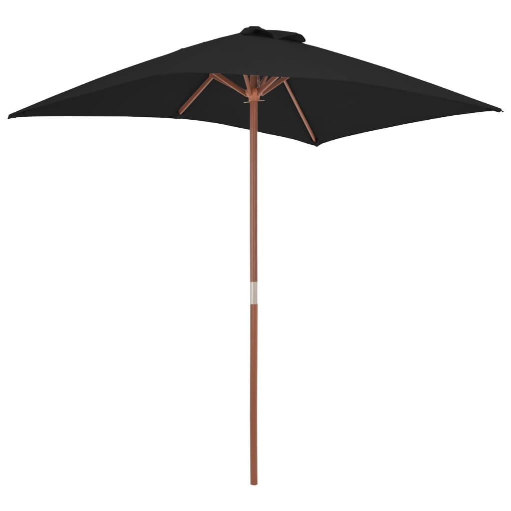 Parasol d'extérieur avec mât en bois Noir 150x200 cm