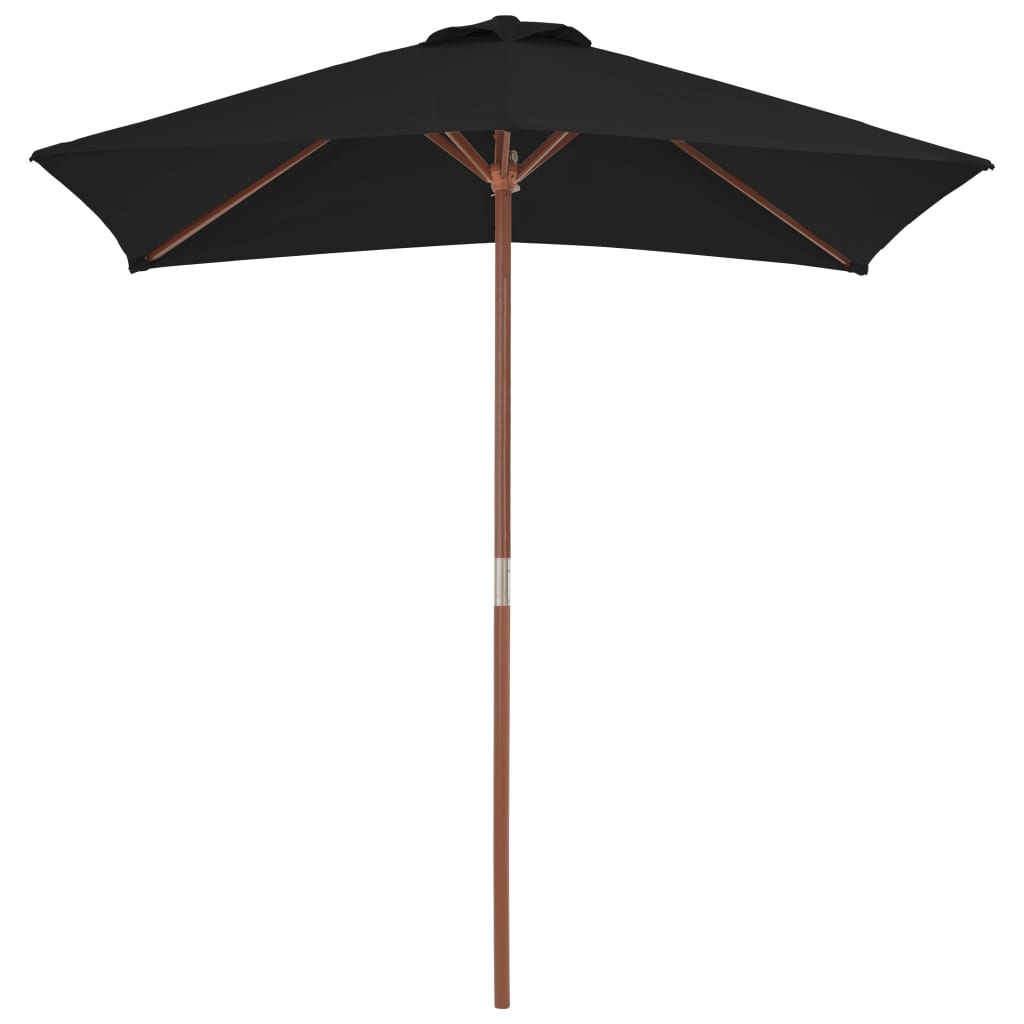 Parasol d'extérieur avec mât en bois Noir 150x200 cm