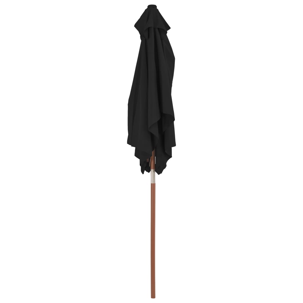 Parasol d'extérieur avec mât en bois Noir 150x200 cm