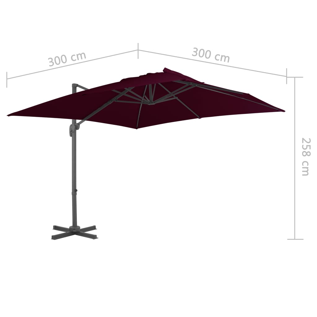 Parasol déporté avec mât en aluminium Rouge bordeaux 300x300 cm